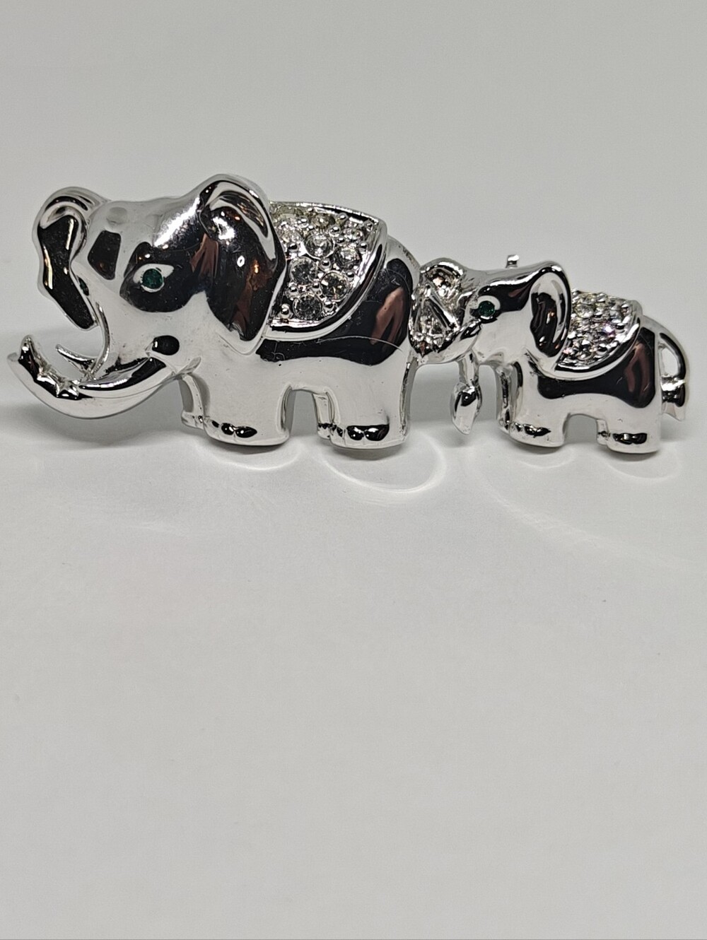 Vintage Swarovski Swan Logo Mother And Baby Elephant Brooch Pave Crystals